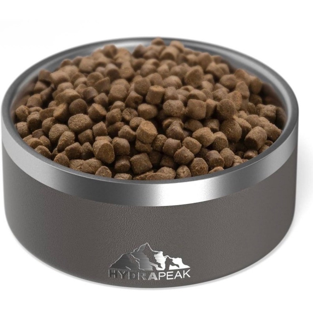Hydrapeak Stainless Steel Dog Bowl 4 Cup Insulated Non-Slip Pet Dish Gray